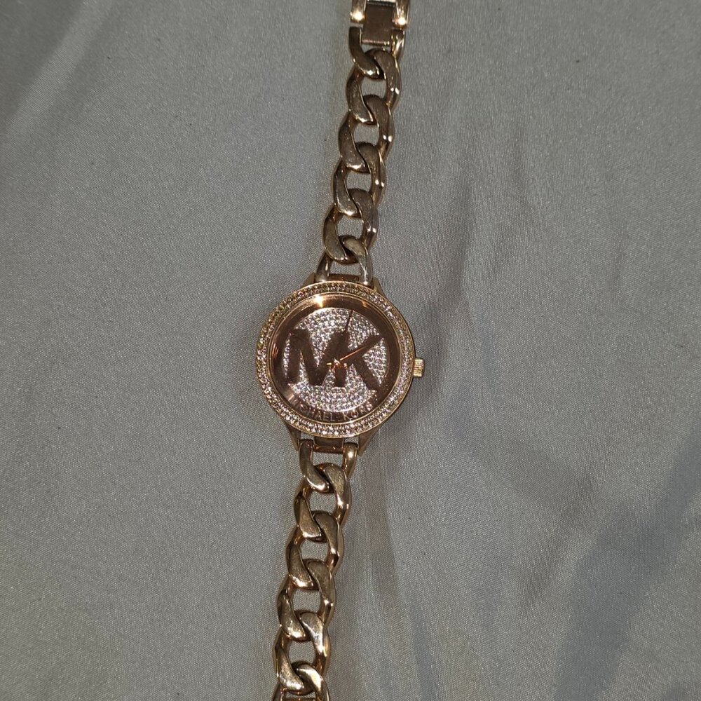 Michel Kors Gold Color and Slim Runway Pave'  Watch - Model MK-3475